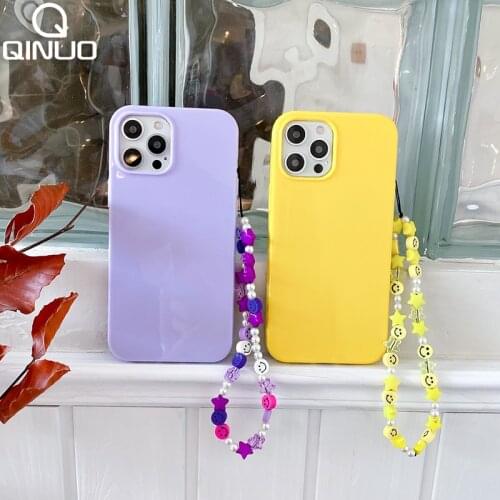 Cute Smiley Beads Pendant Hand Strap Hang Phone Charm Case For iPhone 11 12 Pro Max Mini XS 7 8 Plus SE X XR Lanyard Chain Cover