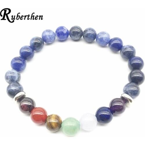 Ruberthen Fashion Hot Sale Yoga Bracelet 7 Chakra Blue Sodalite Stone Bracelet High Quality Natural Stone Balance Jewelry