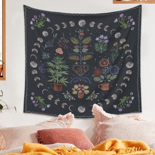 Moon Phase Tapestry Wall Hanging Botanical Celestial Floral Wall Tapestry Hippie Flower Wall Carpets Dorm Decor Starry SkyCarpet