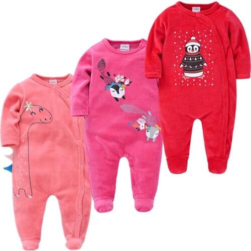 New 2021 Baby Rompers For Girl Clothing Pink Cartoon New Born Baby Clothes One Pieces Footies Fleece Newborn Jumpsuit Costume