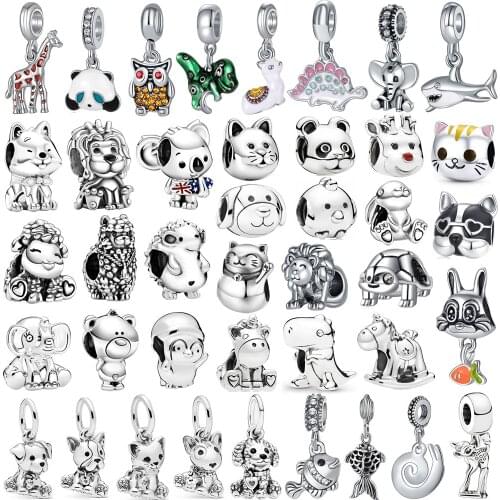 New arrival cute Animal Panda Cat Dog Dinosaur Charm Pendant Suitable for Pandora Bracelet DIY Bead Women Silver Plated Jewelry