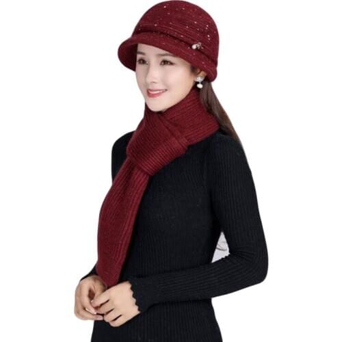 New Arrival Fashion Warm Hat Scarf Female Winter Rabbit Wool Cap Grandma Warm Knitted Winter Velvet Mother Hat Scarf