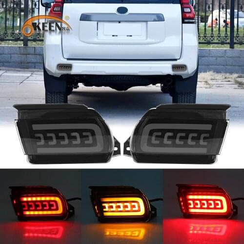 OKEEN 2pcs Car LED Rear Bumper Reflector Light for Toyota Prado 2010-2019 2020 2021 Driving Brake Light Flowing Turn Signal Lamp