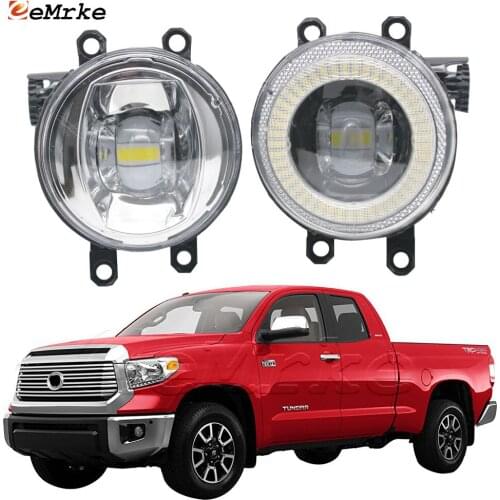 EEMRKE 2in1 LED Angel Eye Daytime Running Lights DRL + Cut-Line Lens Fog Lights for Toyota Tundra 2nd Gen. Facelift 2014-2017