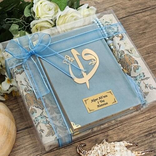 Personalized Gift Velvet Quran, Luxury Prayer Rug and Rosary Set & Free Shipping FREE SHİPPİNG