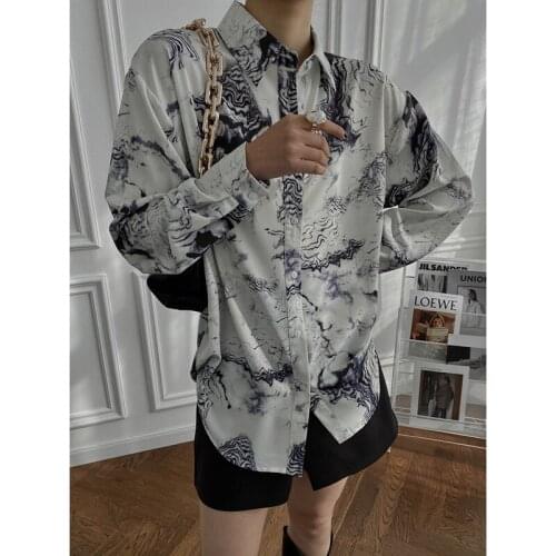 Early Sinan 2021 spring new splash ink chiffon shirt womens loose long sleeve shirt sn0195