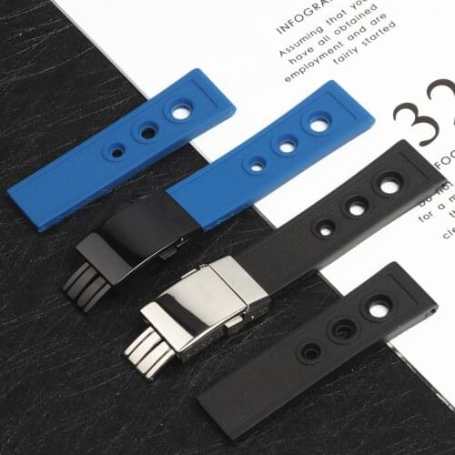 22mm 24mm Top Luxury Brand Black Blue soft Silicone Rubber Watch band WatchBand Bracelet For navitimer/avenger/Breitling strap