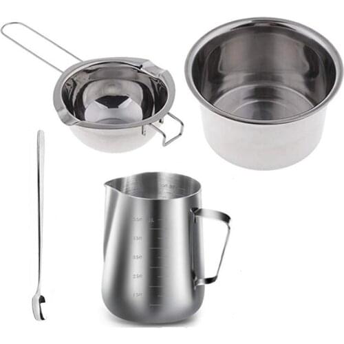 SHGO HOT-4 Set Stainless Steel Double Boiler Long Handle Wax Melting Pot, Pitcher & Mixing Spoon Candle Soap Making, DIY Scented