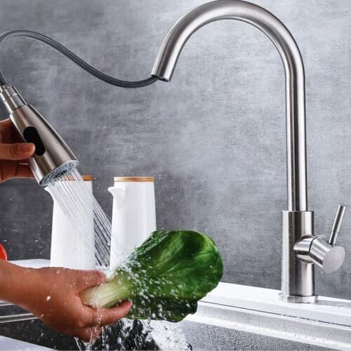 Kitchen Faucets Stainless Steel Mixer Single Hole Pull Out Spout Hot And Cold Tap Kitchen Sink Mixer Tap Stream Sprayer Head Tap