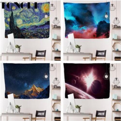 TONGDI Thickened Boho Tapestry Oil Landscape Painting Printing Wall Hanging Mat Decoration For Home Parlor Bedroom Living Room