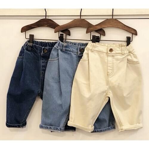 2020 Autumn Winter New Baby Boys Girls Denim Trousers Fashion Casual Solid Color All-Match Pants Childrens Mid Waist Jeans