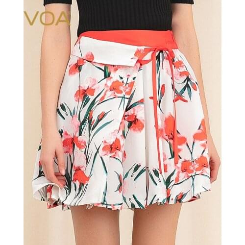 VOA Begonia Print Heavy Silk Contrast Mid-rise Loose-leaf Stitching Lace Trendy Fashionable Comfortable Pleated Skirt C689