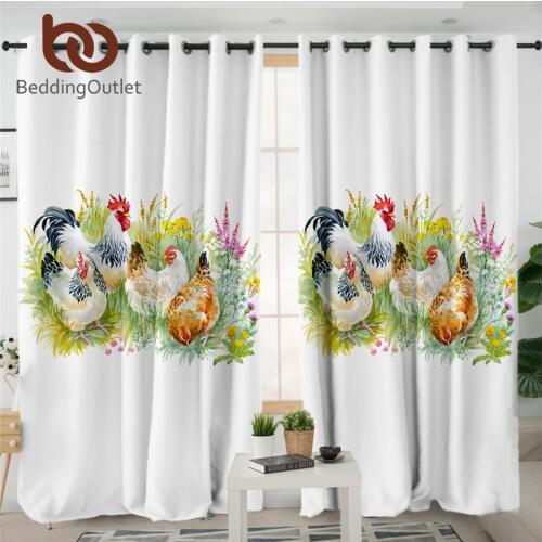 BeddingOutlet Chicken Blackout Curtains Watercolor Rooster Curtains For Living Room Animal Flower Kids Curtain Green rideaux