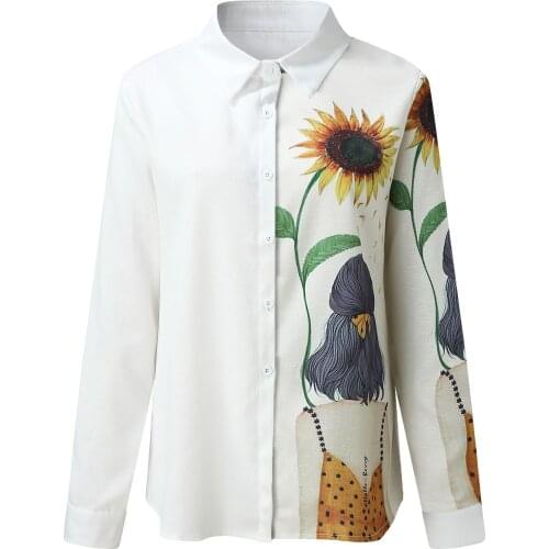 Patchwork Pattern Women Floral Arts Print T Shirts Casual Plus Size Square Collar Printed Loose Button Tunic Shirt Blouse Top