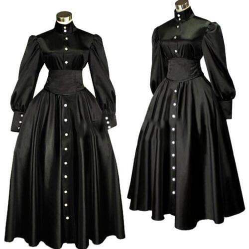 Womens Black Renaissance Medieval Dress Vintage Southern Belle Victorian Ball Gowns Costume Dress Custom Made