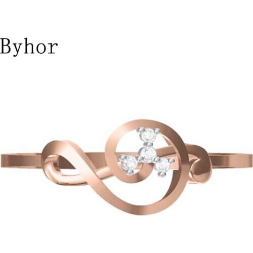 Byhor Solid 14K White+Rose Gold 0.029ct H/SI Natural Diamonds ring Women Fine Jewelry Trendy Engagement Music notation Ring