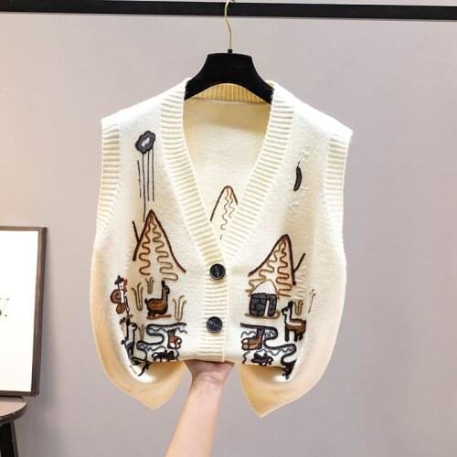 Vest, vest, knitted spring and autumn 2021 new womens sweater, Korean fashion coat, embroidered cardigan