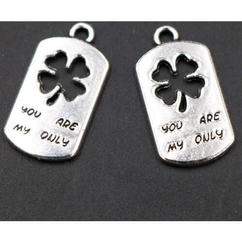 10pcs Silver Color You are my only charm Four-Leaves clover Alloy Pendant Couple Necklace Bracelet DIY Metal Jewelry Findings