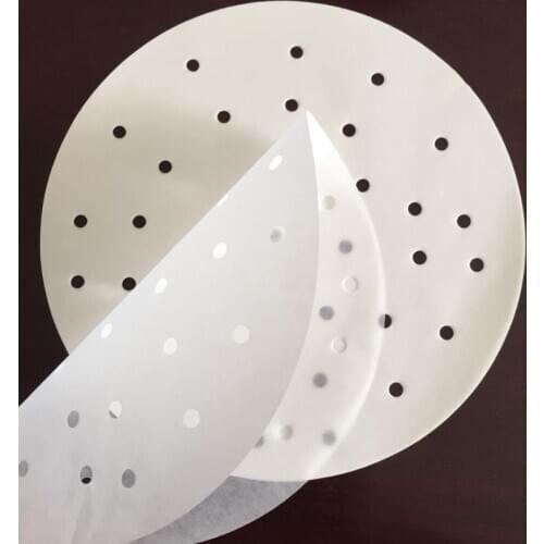 100Pcs/Bag 7.5/9 inches Air Fryer Steamer Liners Premium Perforated Wood Pulp Papers Non-Stick Steaming Basket Mat Baking Cookin