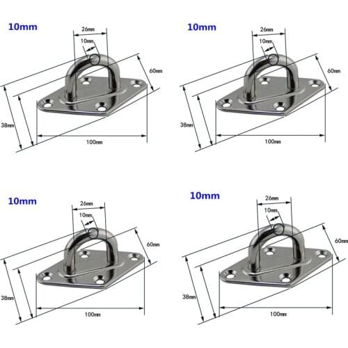 4pcs Marine Grade 10mm Stainless Steel 316 Ceiling Wall Mount Hook Heavy Duty Anchor Eye Plate For Boat Yoga Swings Hammocks