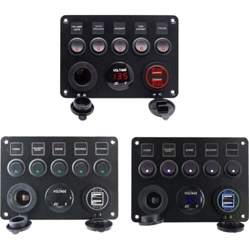 5 Gang LED Rocker Switches Control Panel Circuit Charger Car Marine Dropship