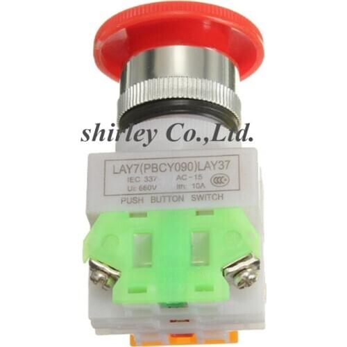 1 Stop Switch Push Button Mushroom PushButton NO NC 660V 10A LAY37-11ZS PBCY090 Free Shipping 5PCS
