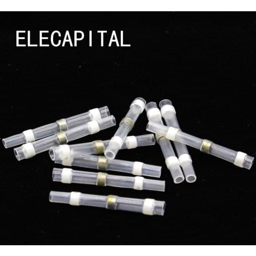 50pcs Seal Heat Shrink Butt Wire Connectors Terminals AWG26-24 White Solder Sleeve Waterproof