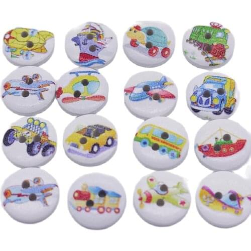 80pcs New Cartoon Vehicles Design 2 Holes Wooden Buttons Sewing Buttons Craft Scrapbooking Clothing Accessories For Diy