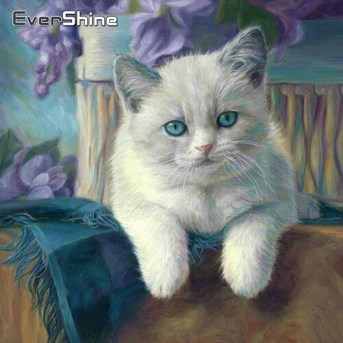 Evershine Diamond Painting Cat Cross Stitch Kit Diamond Embroidery Animals Set Diamond Mosaic Full Square Drill Home Decoration