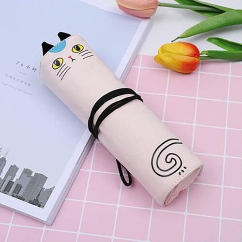 Cute Kitten Pattern Durable Canvas Roll Up Design Pencil Case Student Pen Box Bag Stationery Storage Pouch