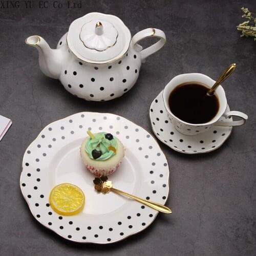 Black and white Polka Dot Retro Bone China Phnom Penh European Coffee Cup Afternoon Tea Tea Set Living Room Home Decoration