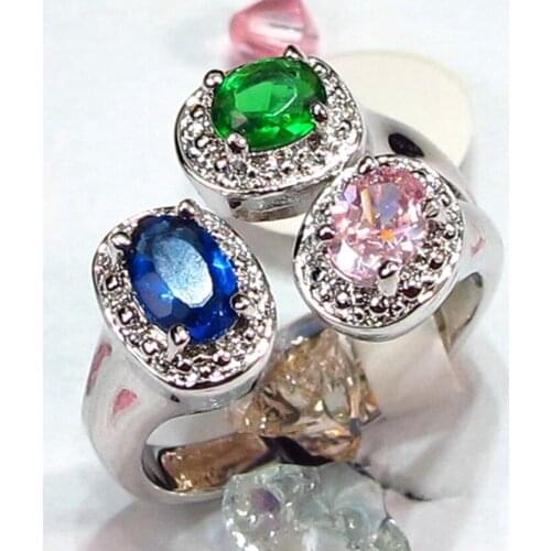 Fleure Esme Wedding Rings Jewelry & Accessories For Women Clearance BLue Green Pink Cubic Zirconia Rhodium plated R128 size 8 9