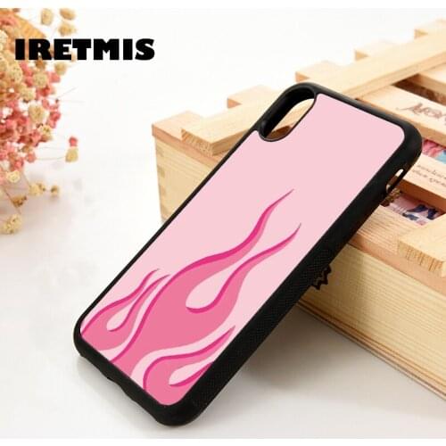 Iretmis 5 5S SE 6 6S TPU Silicone Rubber Phone Case Cover for iPhone 7 8 Plus X Xs 11 12 MINI Pro Max XR Darker pink flame
