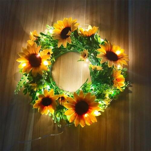 Artificial Sunflower Wreath Festival Party Decoration Glowing Flower Garland For Farmhouse Decor House Door Ornament