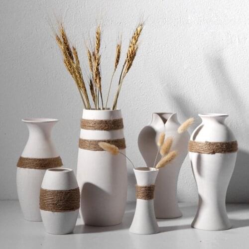 Wholesale Ceramic Vase Home Decoration Ornaments Handcrafts With Braid Rope Household Furnishings Flower Arrangement Decorations
