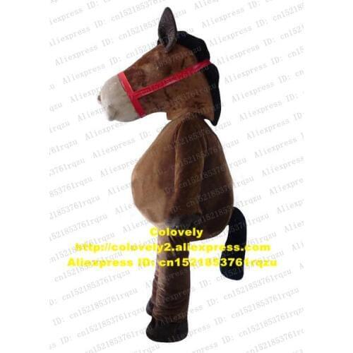Brown Horse Pony Mule Hinny Steed Courser Mascot Costume Adult Cartoon Character Two Eyes Are Very Small On Head Top zz4264