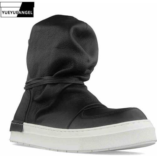High Street High-Top Shoes Men Luxury Cowhide Platform Sneakers 2020 Autumn Round Toe Punk Gothic White/Black Shoes Trainers