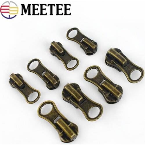 Meetee 10pcs 3# 5# 8# Retro Bronze Zipper Slider for Metal Zippers Bag Jacket Zip Head DIY Clothes Slider Puller Repair Fitting