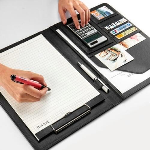 Multifunctional Business Portfolio Padfolio A4 Leather Organizer Manager Folder With Clipboard