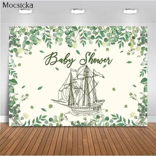 Mocsicka Baby Shower Background Leaf Sailboat Decoration Style Child Portrait Photo Background Photography Banner