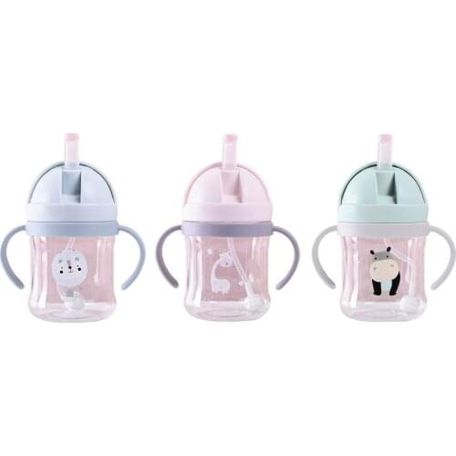 300ML Cartoon Baby Feeding Bottle Infant Children Drinking Bottle Kids Non-spill Portable Straw Water Bottle Drinkware