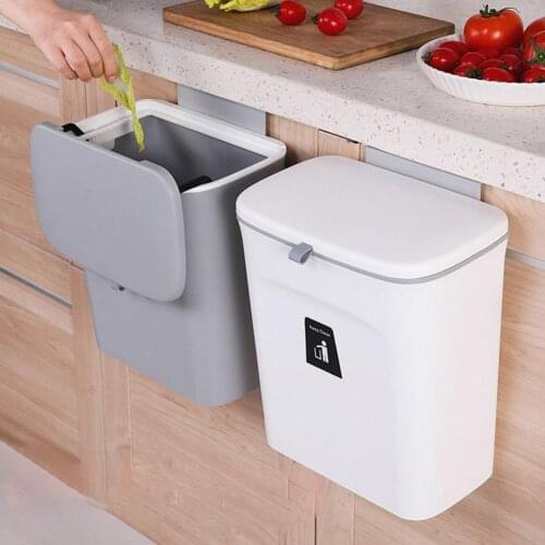 Wall-Mounted Trash Can With Lid Plastic Cabinet Door Hanging Storage Sanitary Bucket Household Bathroom Kitchen trash bin