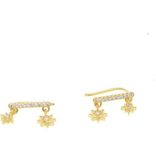 Newest 925Sterling Silver Womens Jewelry Fashion Cute Tiny 2 Star cz bar delicate Stud Earrings Gift For School Girls Kids Lady