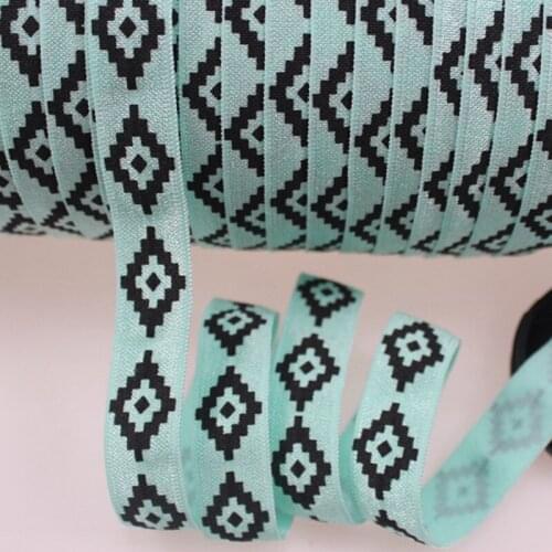 New design! 5/8" Aztec heat transfer printed fold over elastic FOE elastic ribbon #314-Aqua for headband, 100yards/roll
