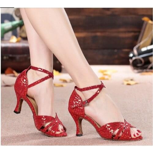 Indoor Soft Sole Ballroom Dancing Shoes Med Heels Summer Sandals for Womens Tango Salsa Latin Dance Shoes free shipping