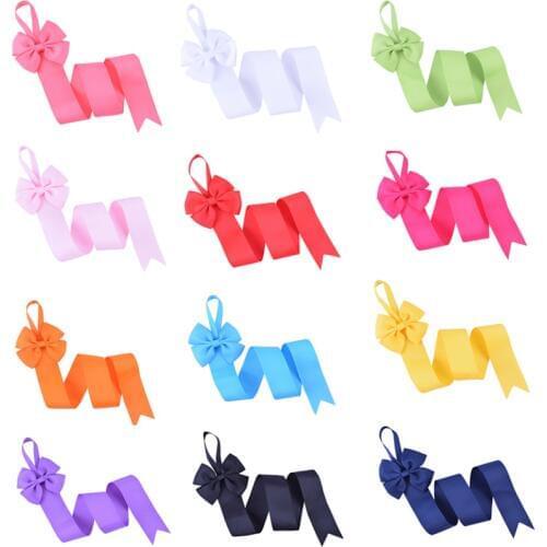 ILRIBAND 12PC/lot 3.5" Solid Ribbon Hair Bows Holder Organizer Girls Children Hair Accessories Pretty Bow Hanger Kids Headwear