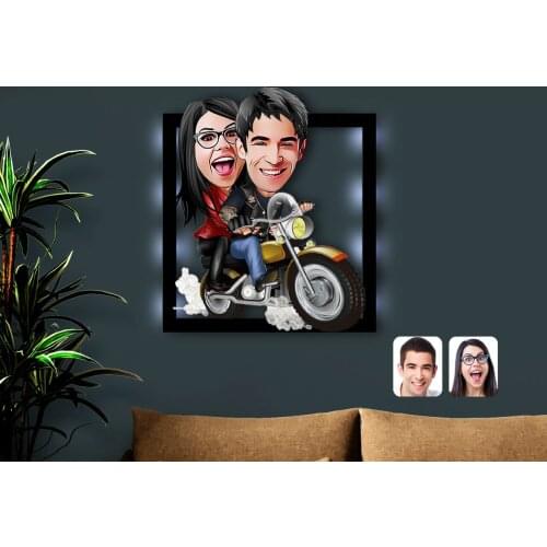 Personalized Valentine Caricature OF 3D Led Light Wood Tablo-17