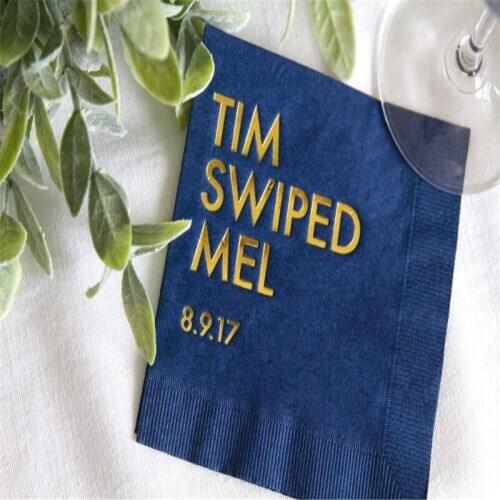 Personalized Wedding Napkins Love At First Swipe - Custom Cocktail Bar Napkins - Fun Wedding Napkins - Cocktail Hour