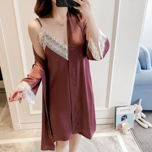 Sexy Summer Female Robe Set Rayon Sleepwear Lace Nightwear Casual Kimono Bathrobe Bride Bridesmaid Dressing Gown Home Wear