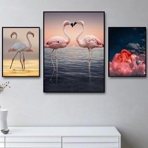 Modern Animal Black Pink Flamingo Posters and Print Creativity Wall Art Picture Canvas Painting for Living Room Home Decor